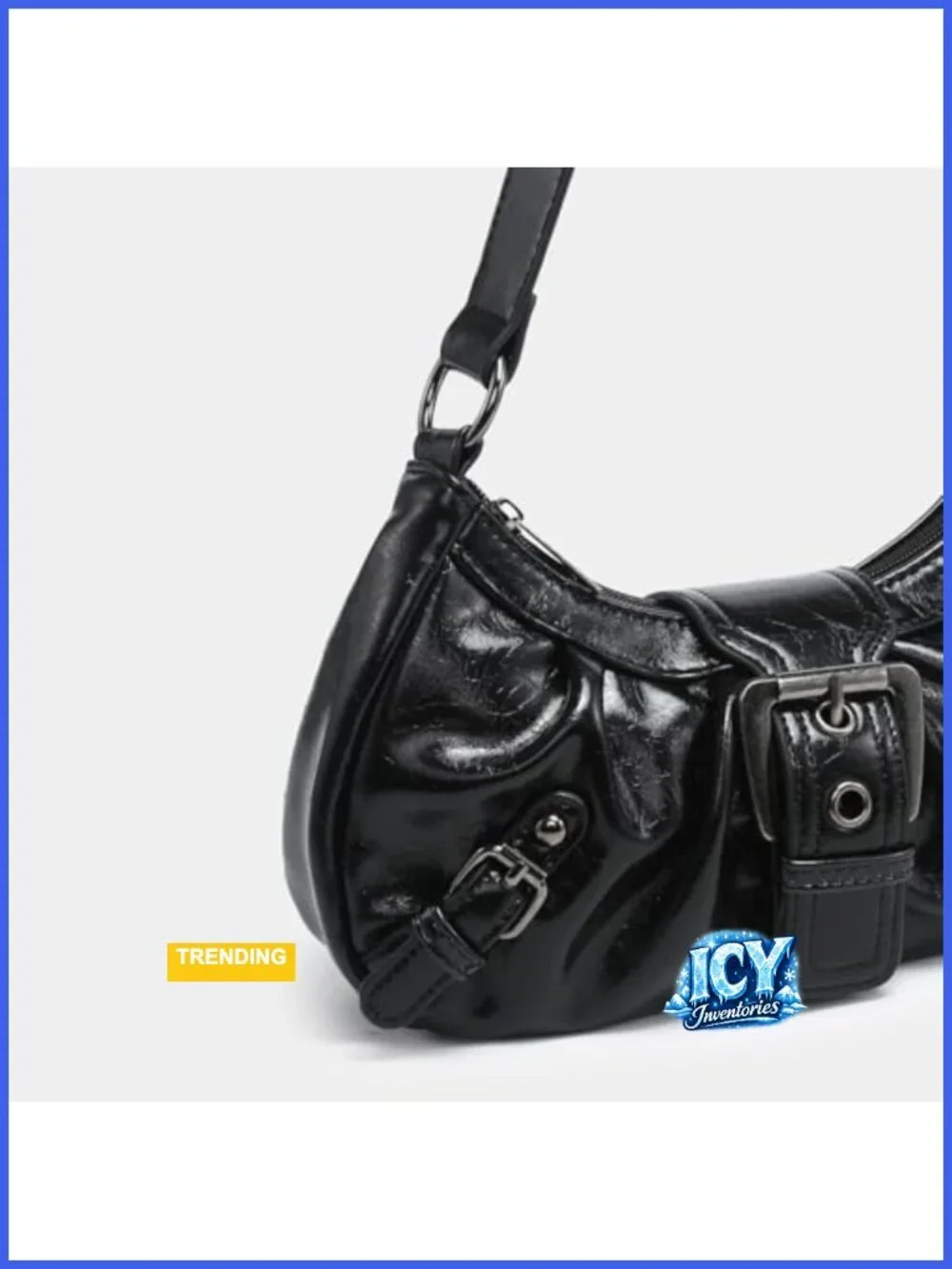 Y2K Faux Leather Hobo Shoulder Bag with Buckle Details